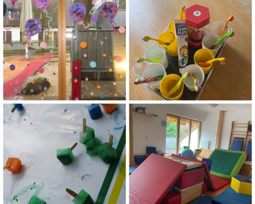 Vier Bilder mit unterschiedlichen Spielmöglichkeiten im Kinderhaus Froschkönig